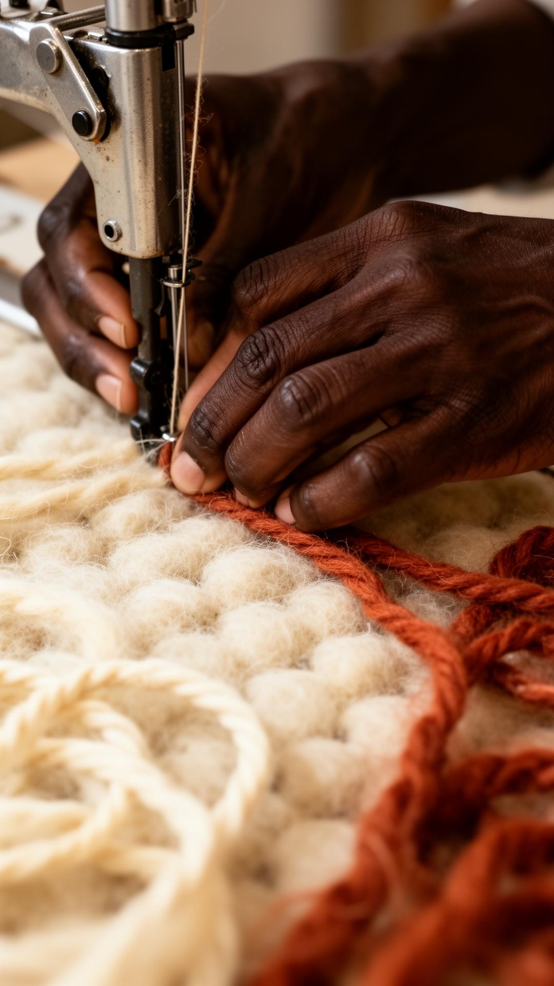 Hands tufting wool
